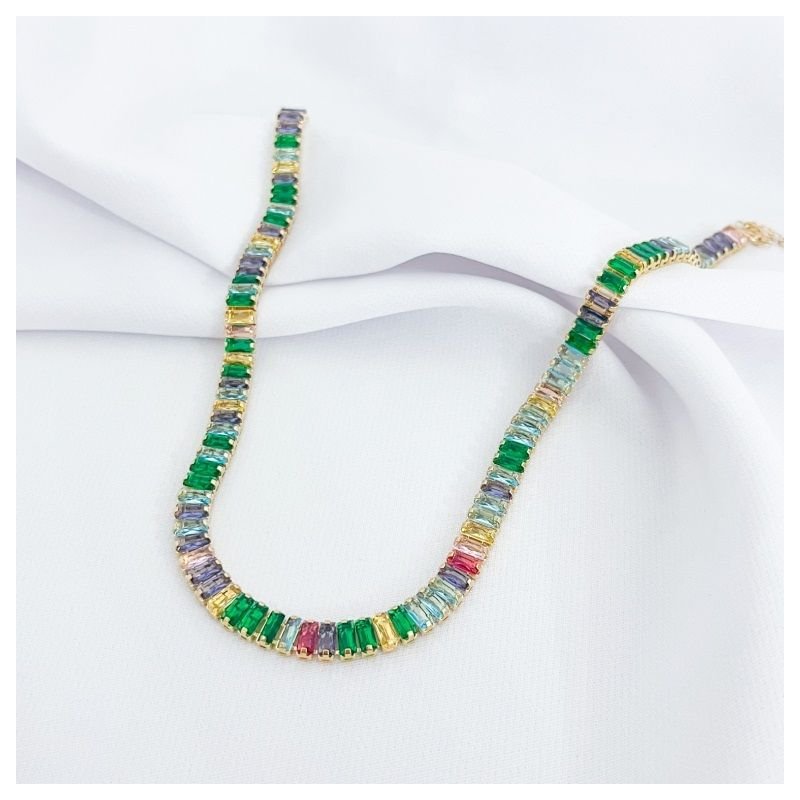 CHOCKER RIVIERA BAGUETE 3X6 C/ 36CM +10EXT EM OURO 18K