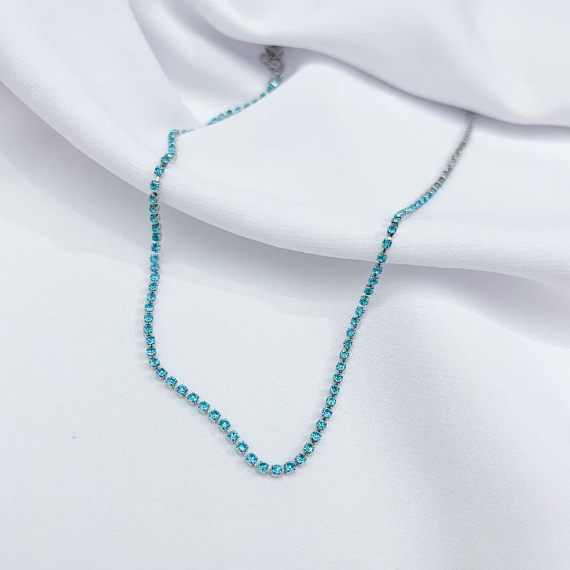 CHOCKER ZIRCÔNIAS COM 38 CM + 10 CM EXTENSOR EM RÓDIO BRANCO
