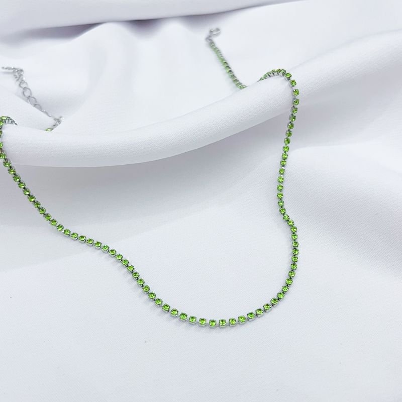 CHOCKER ZIRCÔNIAS COM 38 CM + 10 CM EXTENSOR EM RÓDIO BRANCO