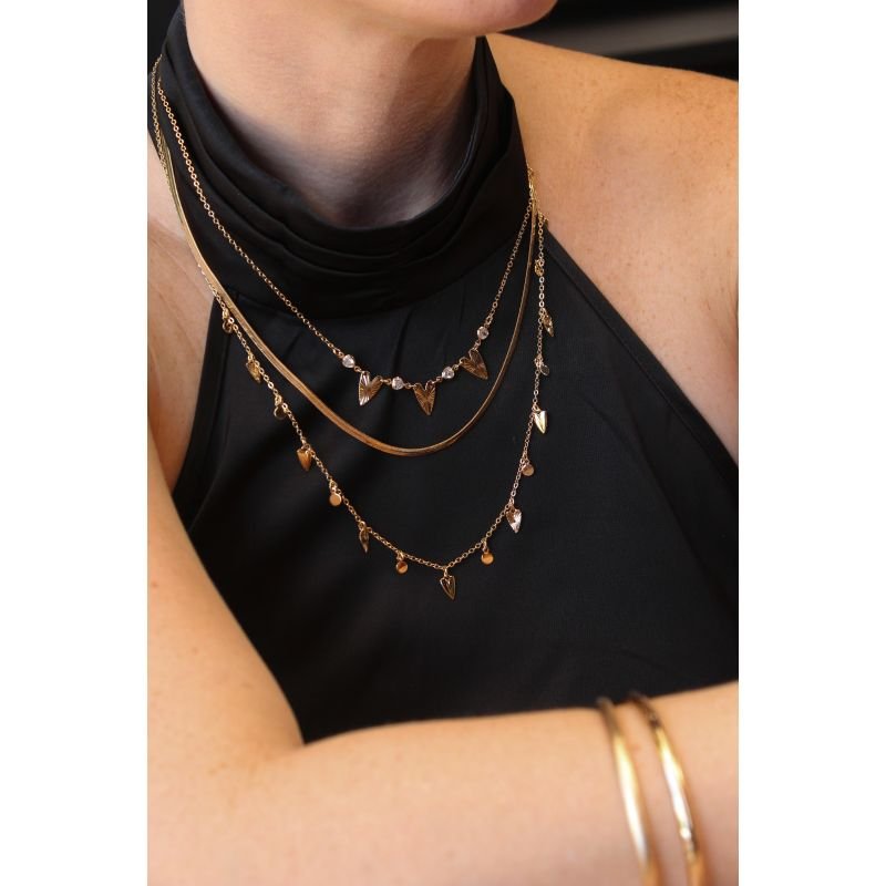 COLAR 3 CORACOES DIAMANTADOS E C/ ZIRCONIAS 50CM + 5CM EM RÓDIO BRANCO