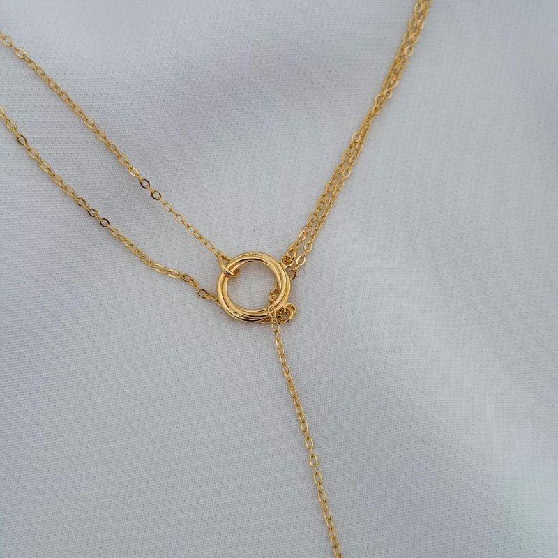 COLAR 3 ELOS GRAVATINHA COM BOLINHA EM OURO 18K