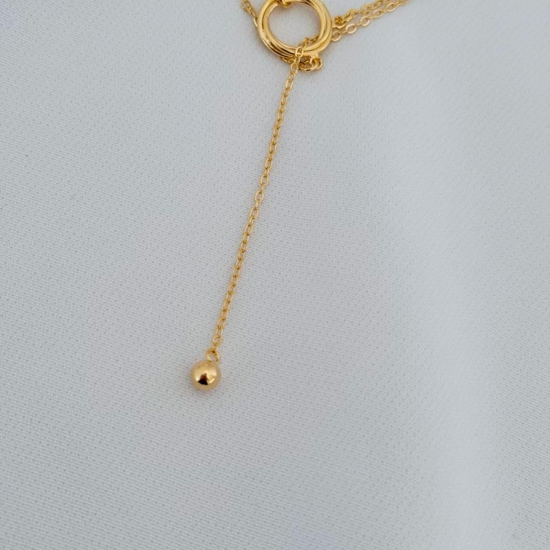COLAR 3 ELOS GRAVATINHA COM BOLINHA EM OURO 18K