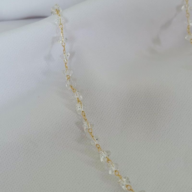 COLAR 40CM+10CM CASCALHO CRISTAL EM OURO 18K