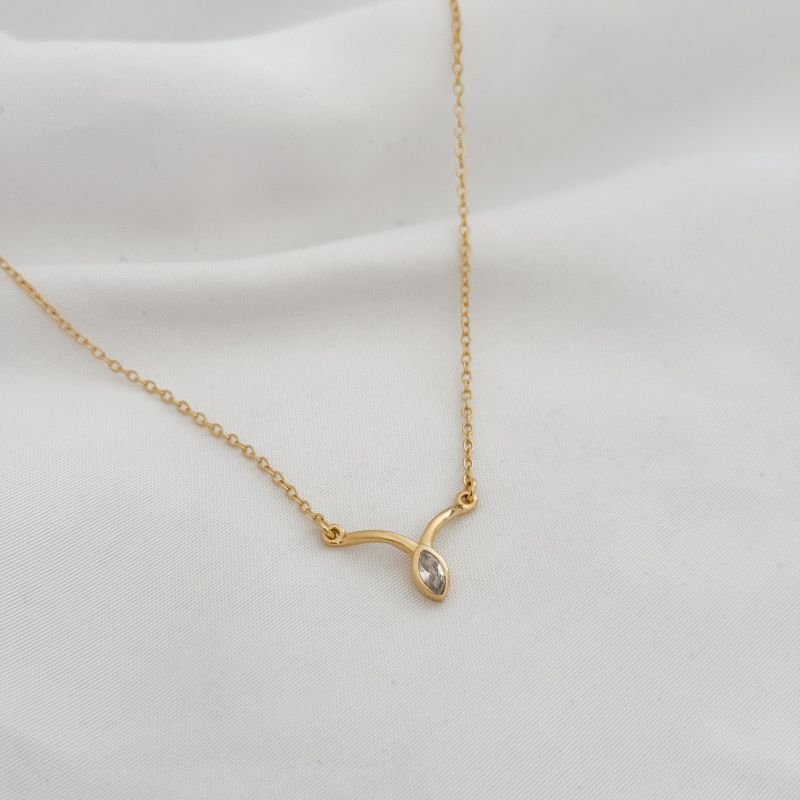 COLAR 50CM COM PINGENTE EM ARCO ZIRCONIA NAVETE EM OURO 18K