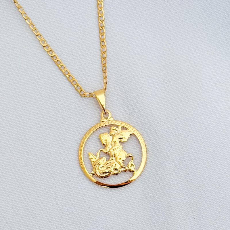 COLAR 60CM COM MEDALHA DE SAO JORGE VAZADO EM OURO 18K