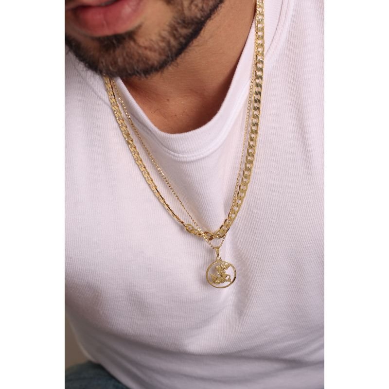 COLAR 60CM COM MEDALHA DE SAO JORGE VAZADO EM OURO 18K