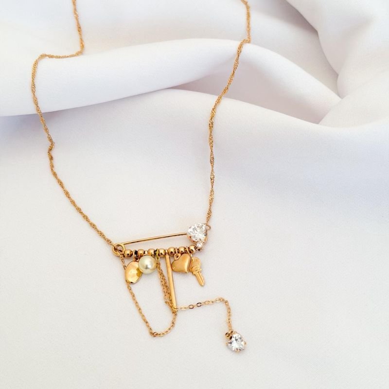 COLAR ALFINETE COM PINGENTE 50CM EM OURO 18K