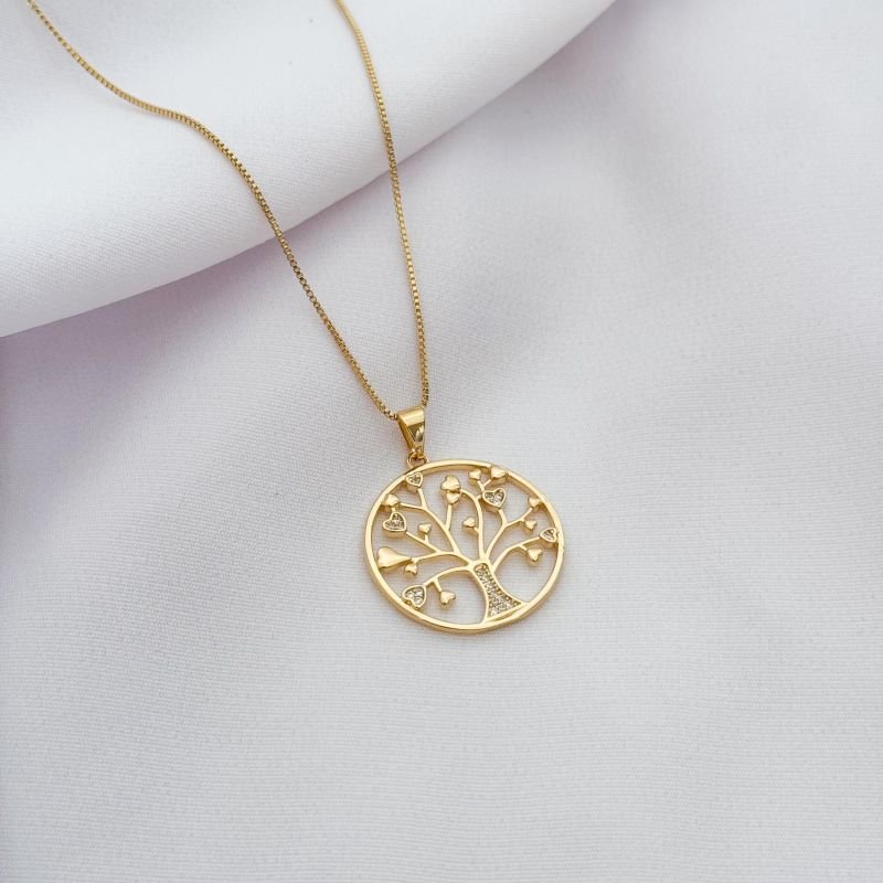 COLAR ARVORE DA VIDA CRAVEJADA EM OURO 18K