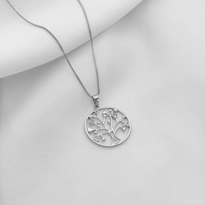 COLAR ARVORE DA VIDA CRAVEJADA EM RÓDIO BRANCO