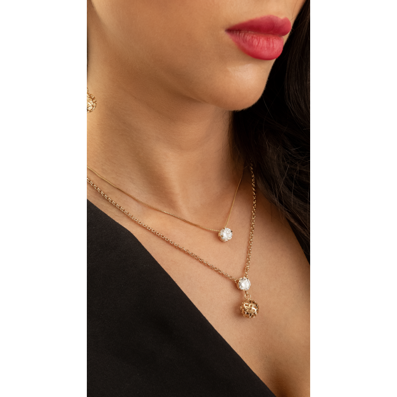 COLAR BOLA VAZADA COM ZIRCONIAS DENTRO E ZIRCÔNIA 8MM EM OURO 18K