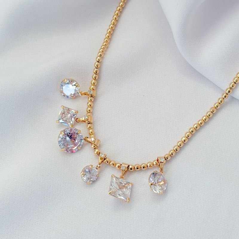COLAR BOLINHAS DE METAL 45CM + 5CM EXTNSOR EM OURO 18K
