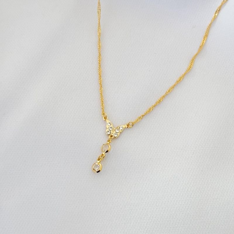 COLAR C/ BORBOLETA CRAVEJADA COM ZIRCONIA 45CM + 5CM EM OURO 18K