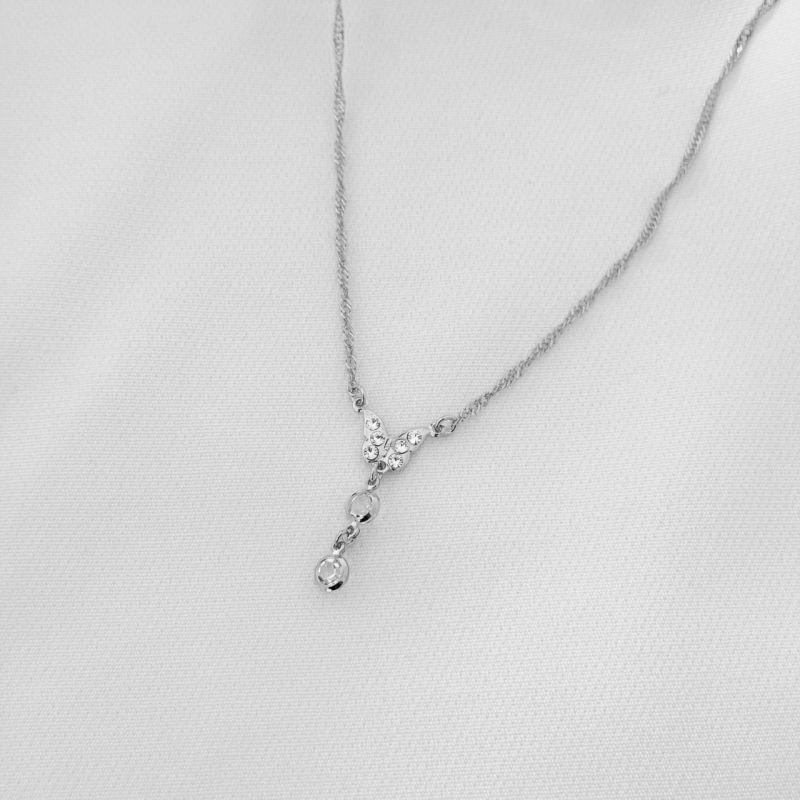 COLAR C/ BORBOLETA CRAVEJADA COM ZIRCONIA 45CM + 5CM EM RÓDIO BRANCO