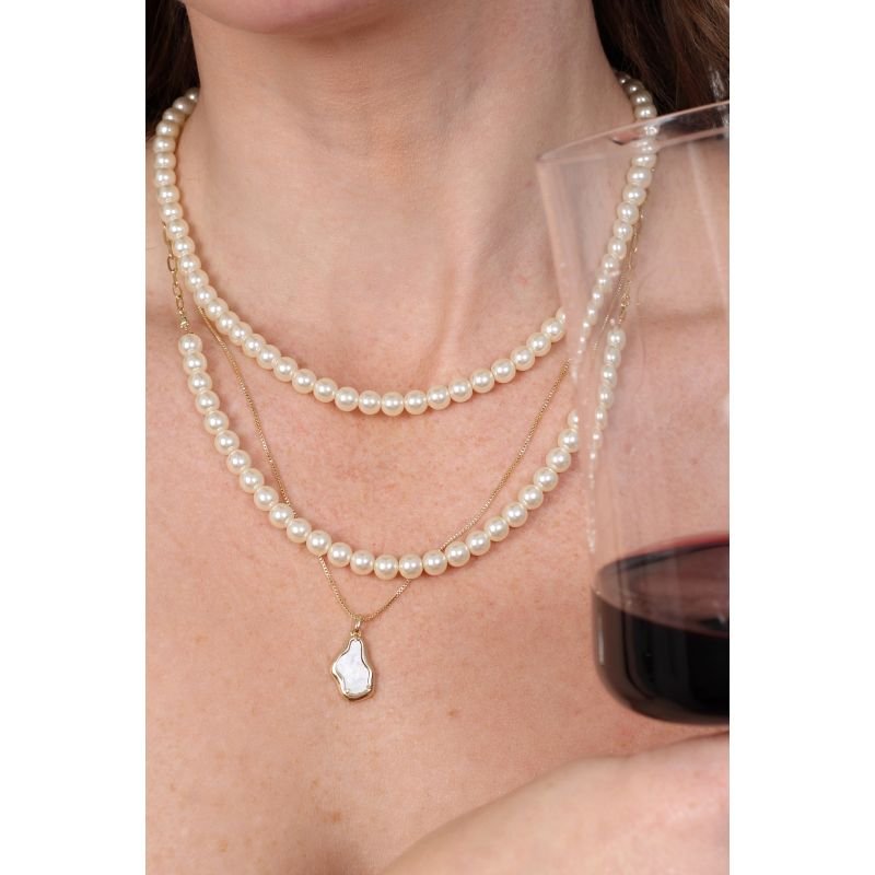 COLAR C/ CARTIER E PEROLAS 6MM 50CM + 5CM EM OURO 18K