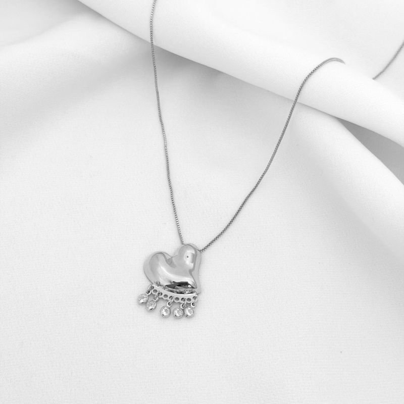 COLAR C/ CORACAO LISO C/ ZIRCONIA EM RÓDIO BRANCO