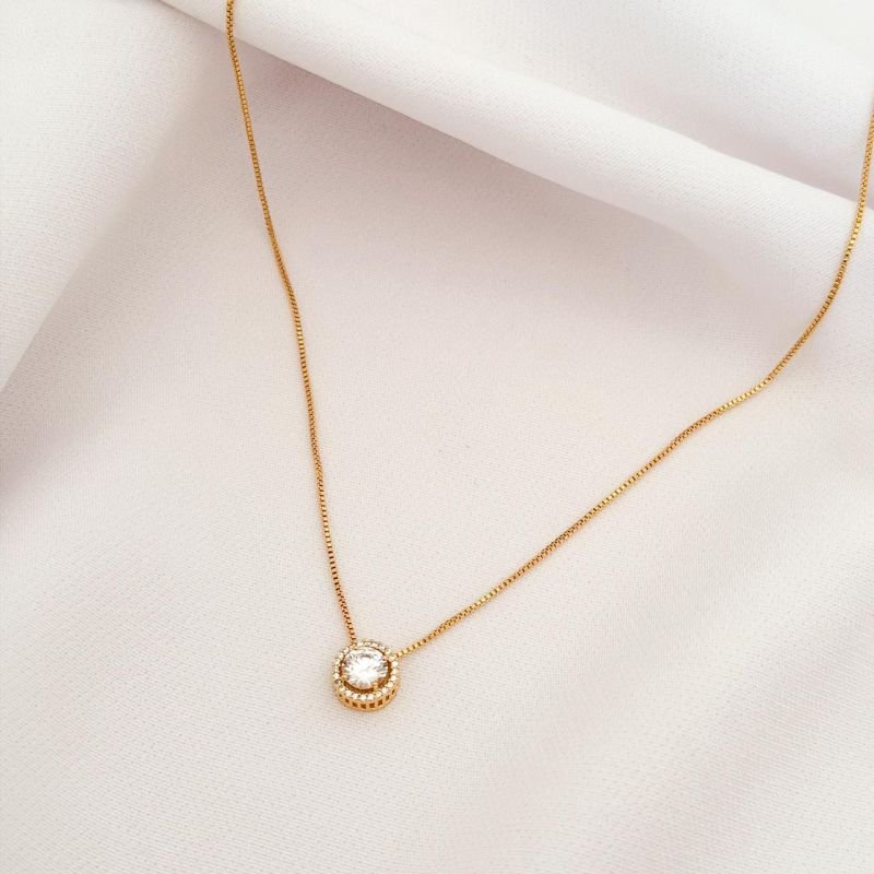 COLAR C/ PONTO DE LUZ CRAVEJADO EM OURO 18K