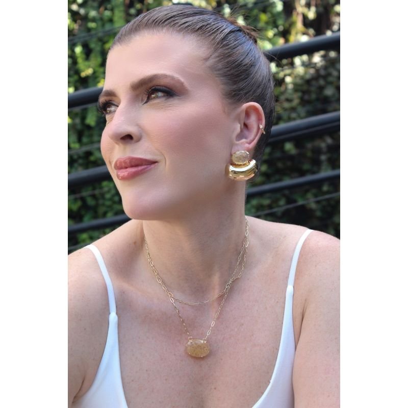 COLAR CARTIER COM PEDRA OVAL 45CM + 5CM EM OURO 18K