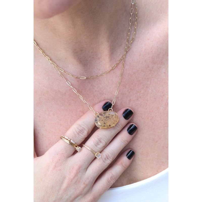 COLAR CARTIER COM PEDRA OVAL 45CM + 5CM EM OURO 18K