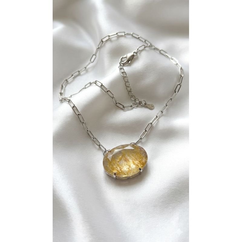 COLAR CARTIER COM PEDRA OVAL 45CM + 5CM EM RÓDIO BRANCO