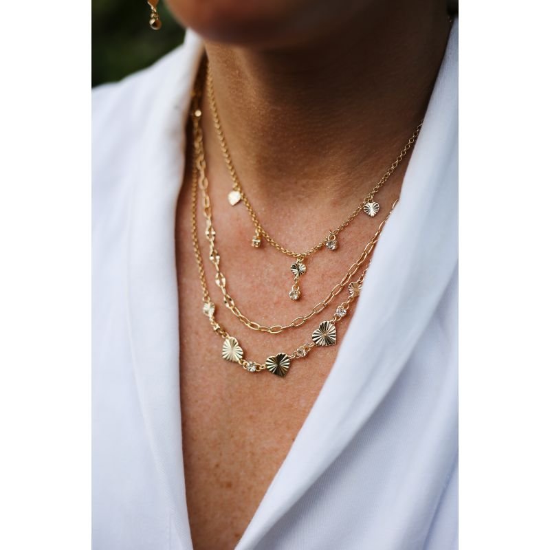 COLAR COM CORAÇÕES DIAMANTADOS E ZIRCONIAS PENDURADAS
