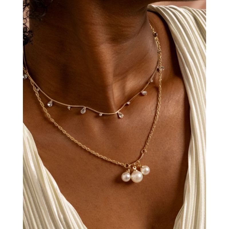 COLAR COM GOTINHAS E PONTO DE LUZ EM OURO 18K