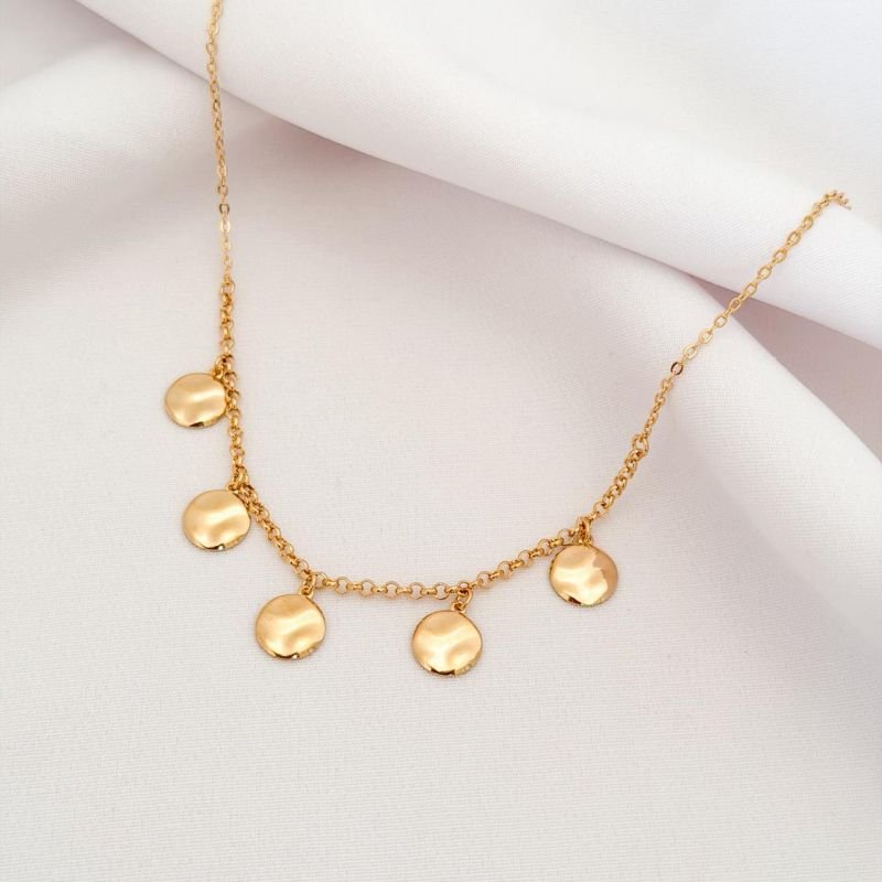 COLAR COM MEDALHINHAS ORGANICAS 45CM + 5CM EM OURO 18K