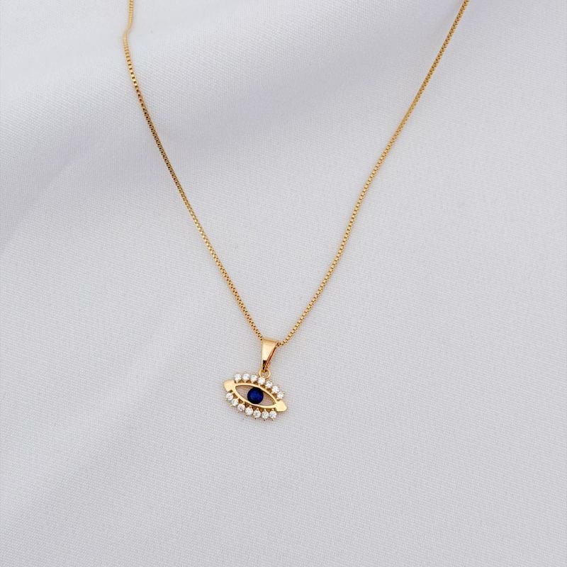 COLAR COM OLHO GREGO CRAVEJADO EM OURO 18K