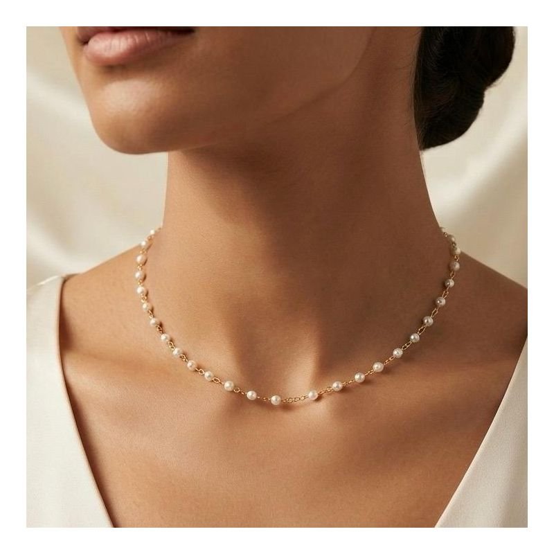 COLAR COM PEROLAS 4MM 45CM + 5 EXTENSOR EM OURO 18K