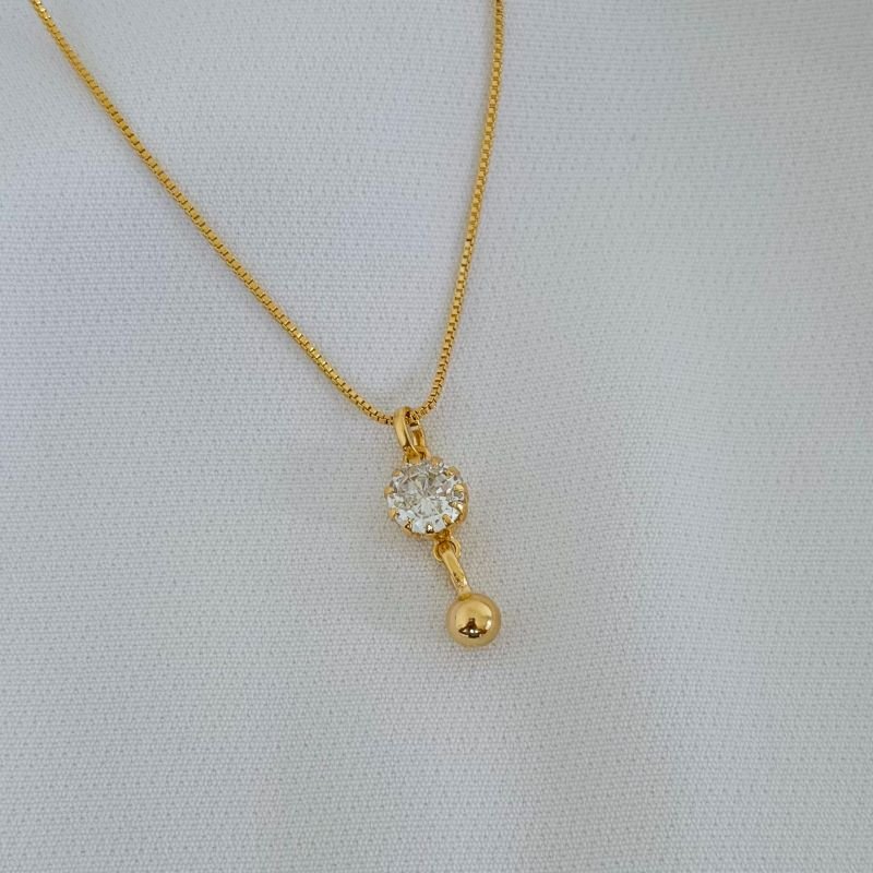COLAR COM PONTO DE LUZ E PINGENTE DE BOLA 45CM+ 5CM EM OURO 18K
