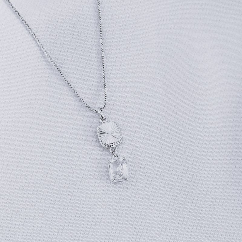 COLAR COM RETANGULOS DIAMANTADO E ZIRCONIA 45CM + 5CM EM RÓDIO BRANCO