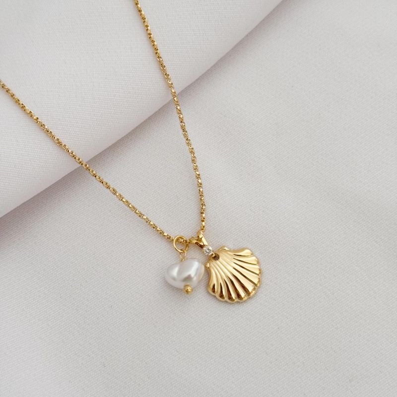 COLAR CONCHA COM PEROLA BARROCA EM OURO 18K