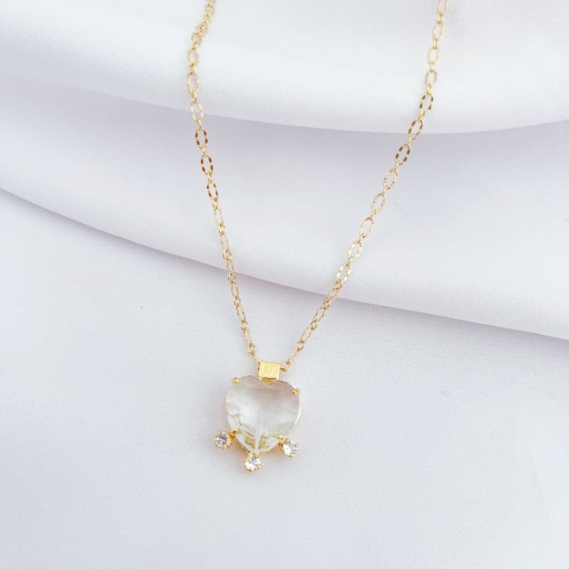 COLAR CORAÇÃO 15MM COM ZIRCONIA EM OURO 18K