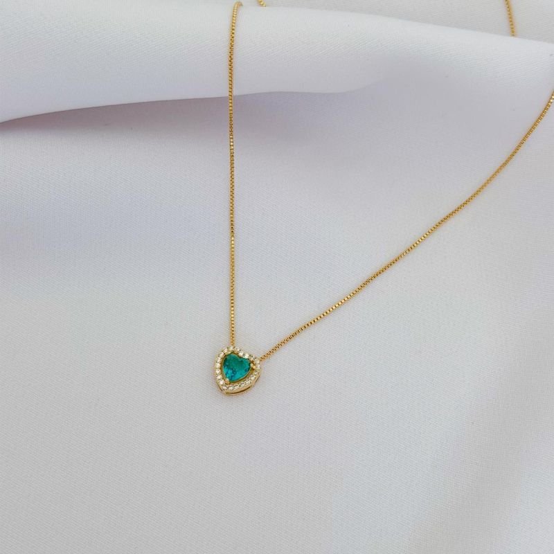 COLAR CORAÇÃO 6MM COM BORDA CRAVEJADA EM OURO 18K