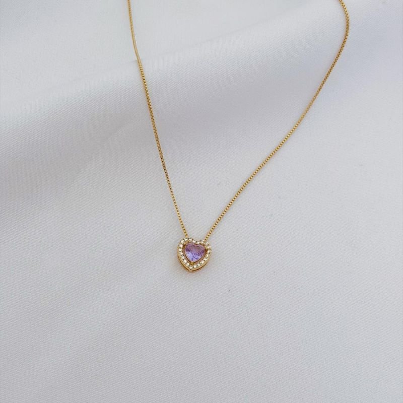 COLAR CORAÇÃO 6MM COM BORDA CRAVEJADA EM OURO 18K