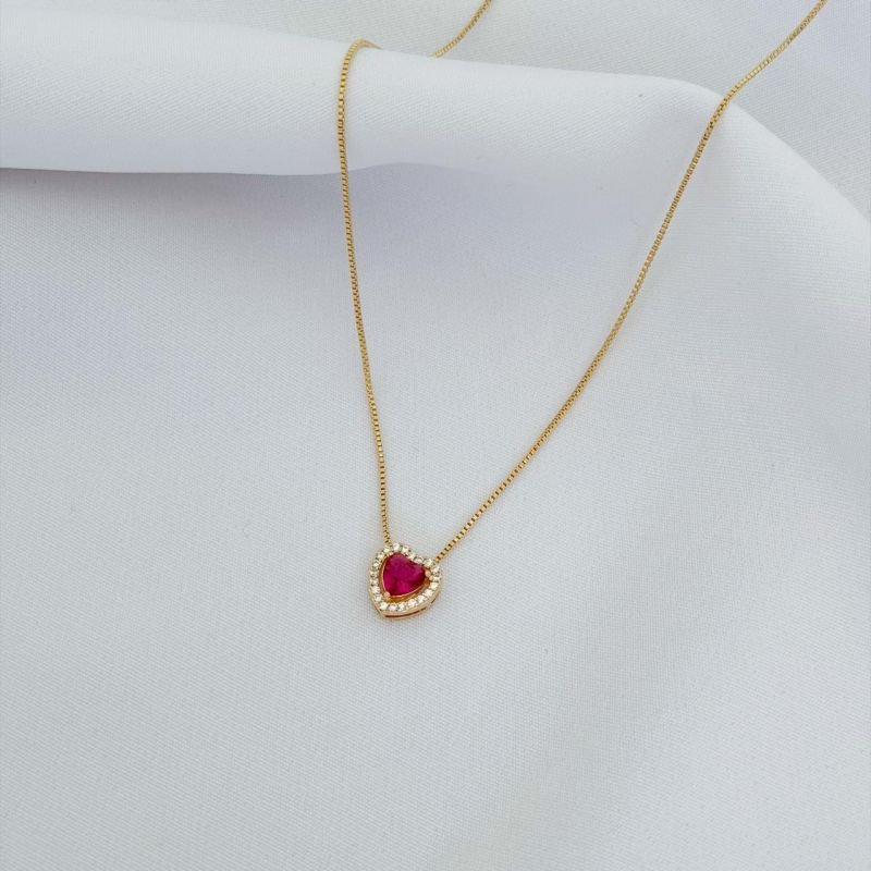COLAR CORAÇÃO 6MM COM BORDA CRAVEJADA EM OURO 18K