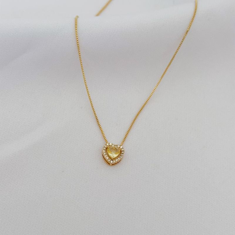 COLAR CORAÇÃO 6MM COM BORDA CRAVEJADA EM OURO 18K