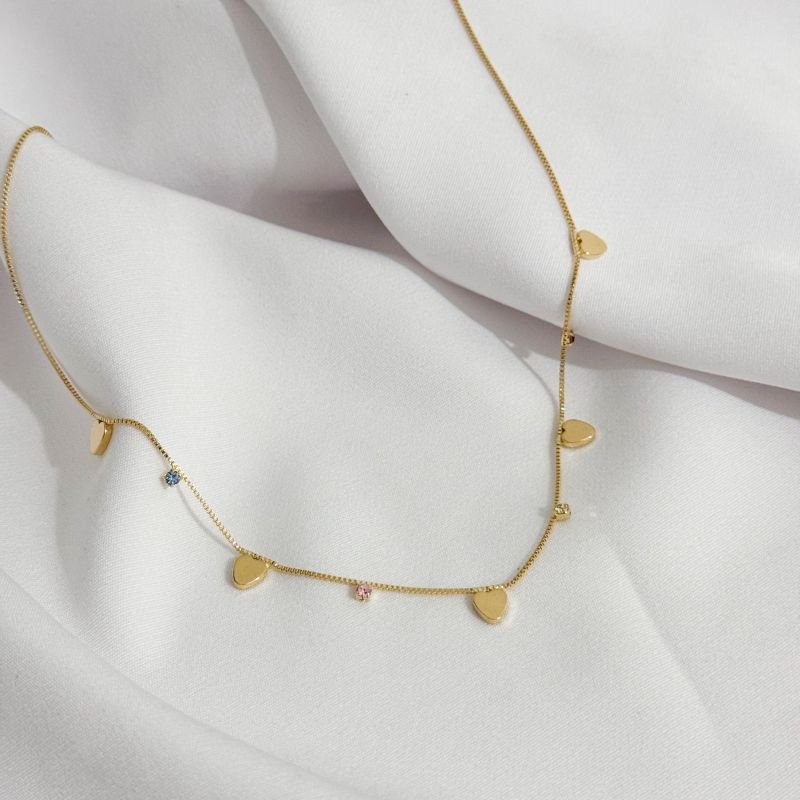 COLAR CORAÇÃO E ZIRCONIA QUADRADA EM OURO 18K