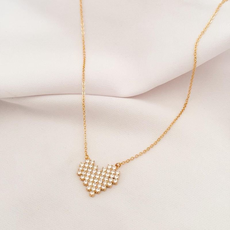 COLAR CORACAO GRANDE EM ZIRCONIAS FECHO AJUSTAVEL 45/50 EM OURO 18K