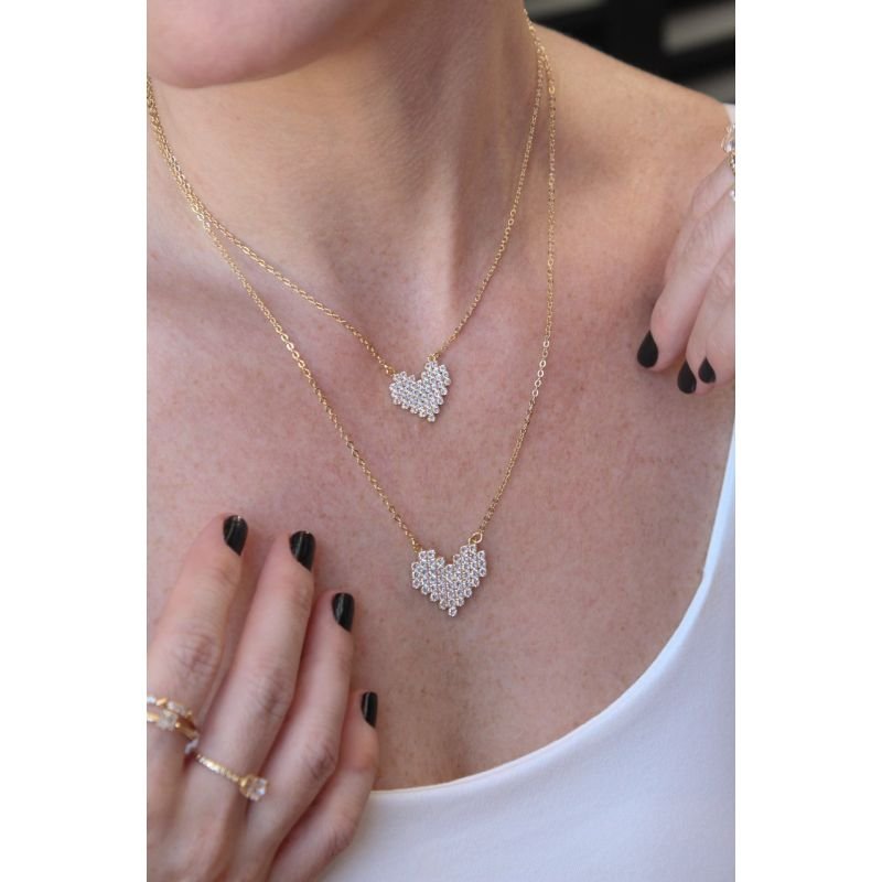 COLAR CORACAO GRANDE EM ZIRCONIAS FECHO AJUSTAVEL 45/50 EM OURO 18K