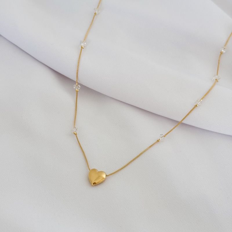 COLAR CORAÇÃO LISO COM PEDRINHAS EM OURO 18K