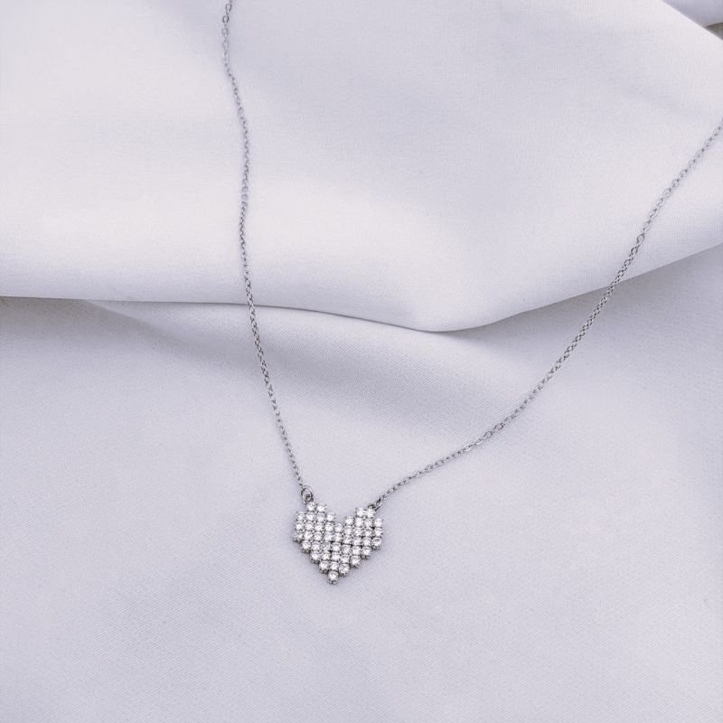 COLAR CORACAO PEQUENO EM ZIRCONIA FECHO AJUSTAVEL 40/45 EM RÓDIO BRANCO