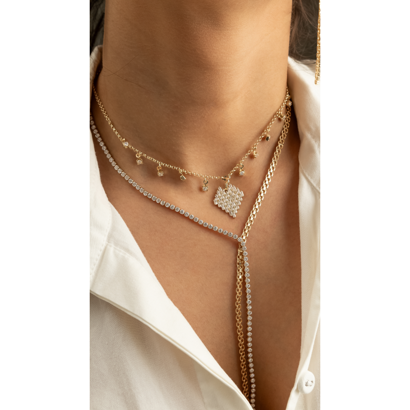 COLAR CORR ELO PORT COM PONTOS DE LUZ E PINGENTE CRAVEJADO EM OURO 18K