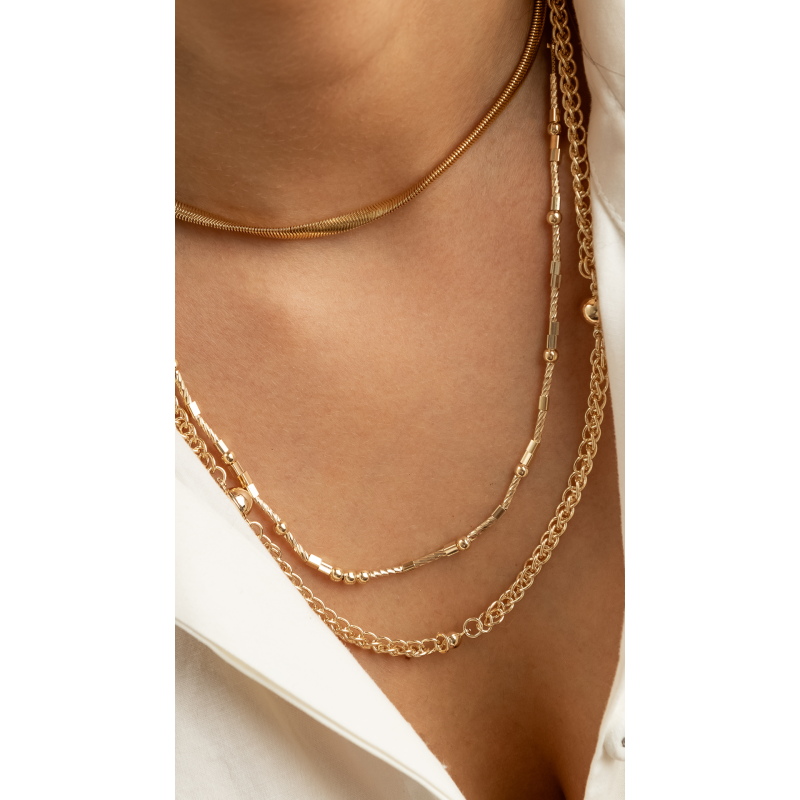 COLAR CORR GRUMET COM BOLAS ASSIMÉTRICAS EM OURO 18K