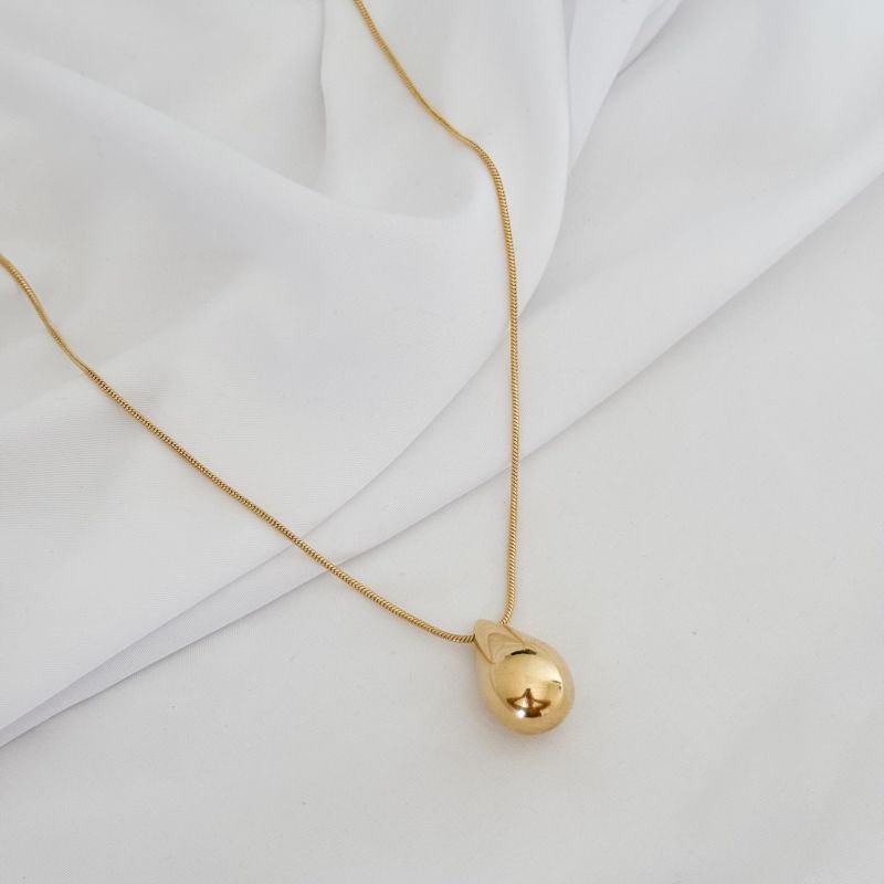 COLAR CORRENTE RABO DE RATO COM PINGENTE GOTA LISA EM OURO 18K