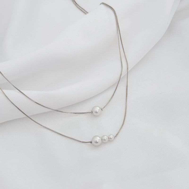 COLAR DUPLO 40/45CM COM PEROLAS EM RÓDIO BRANCO