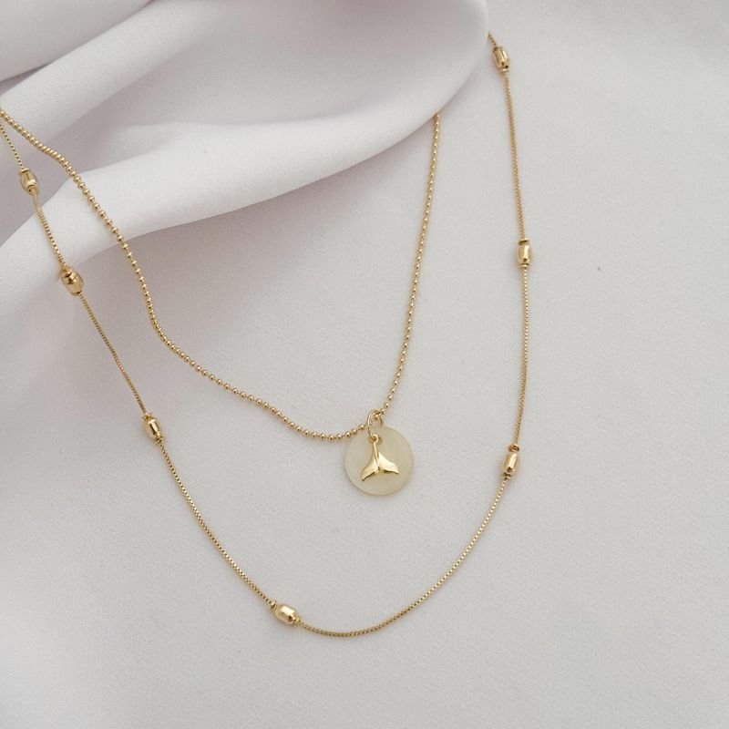 COLAR DUPLO MADRE PEROLA E CAUDA EM OURO 18K