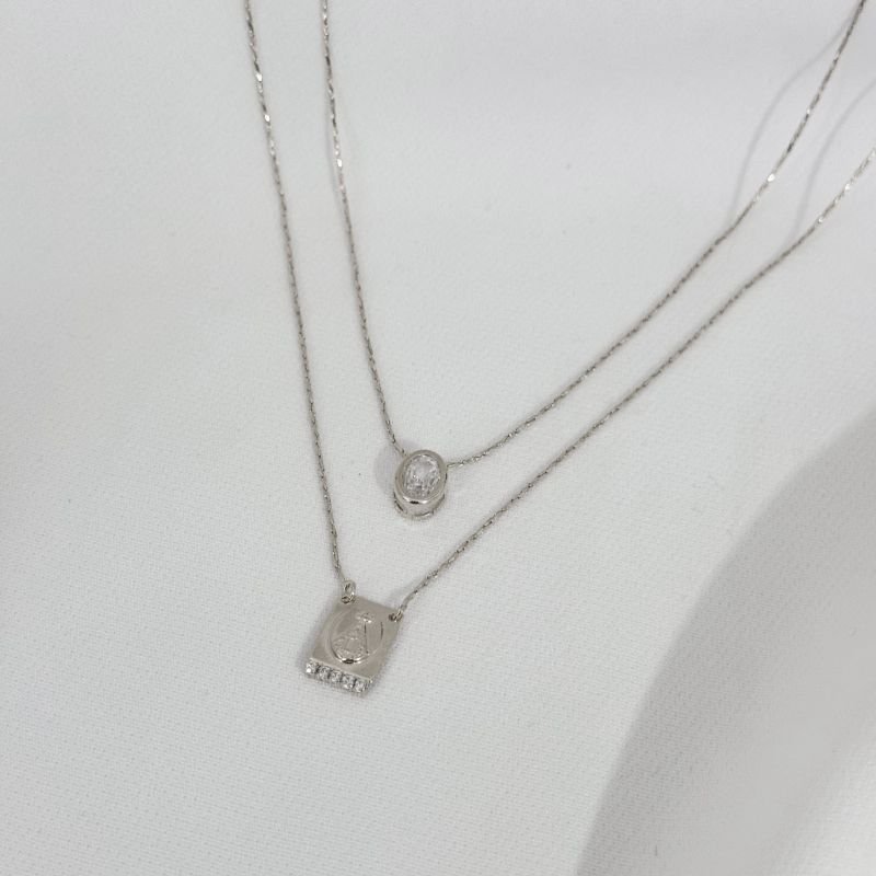 COLAR DUPLO NOSSA SENHORA APARECIDA E ZIRCONIA EM RÓDIO BRANCO
