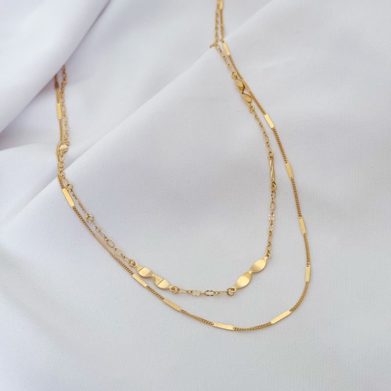 COLAR DUPLO PALITOS DIAMANTADOS COM NAVETES EM OURO 18K