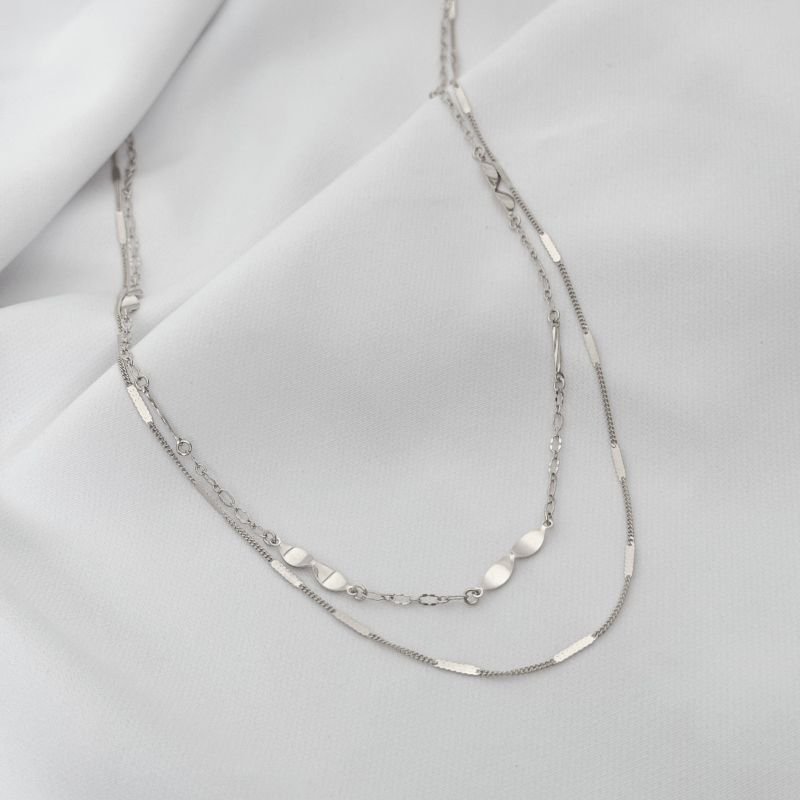 COLAR DUPLO PALITOS DIAMANTADOS COM NAVETES EM RÓDIO BRANCO