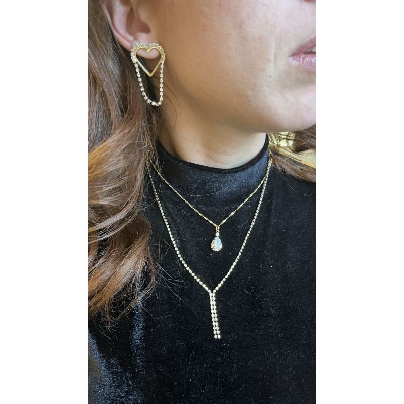 COLAR DUPLO RIVIERA COM ZIRCONIA GOTA EM OURO 18K